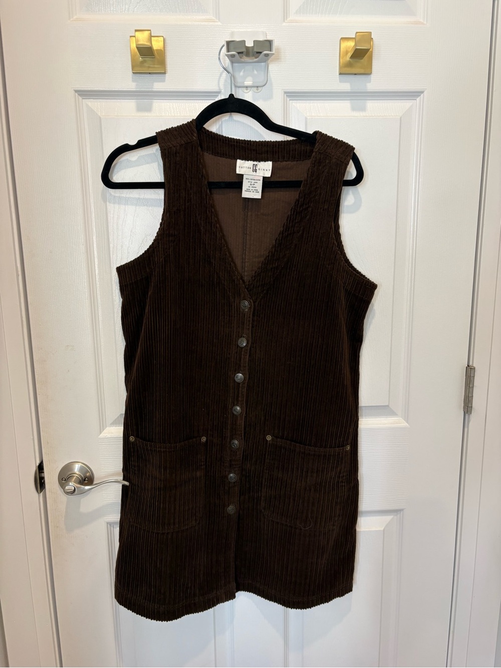 Vintage Cotton Ginny Corduroy Button-Front Shift Dress - Brown #1365